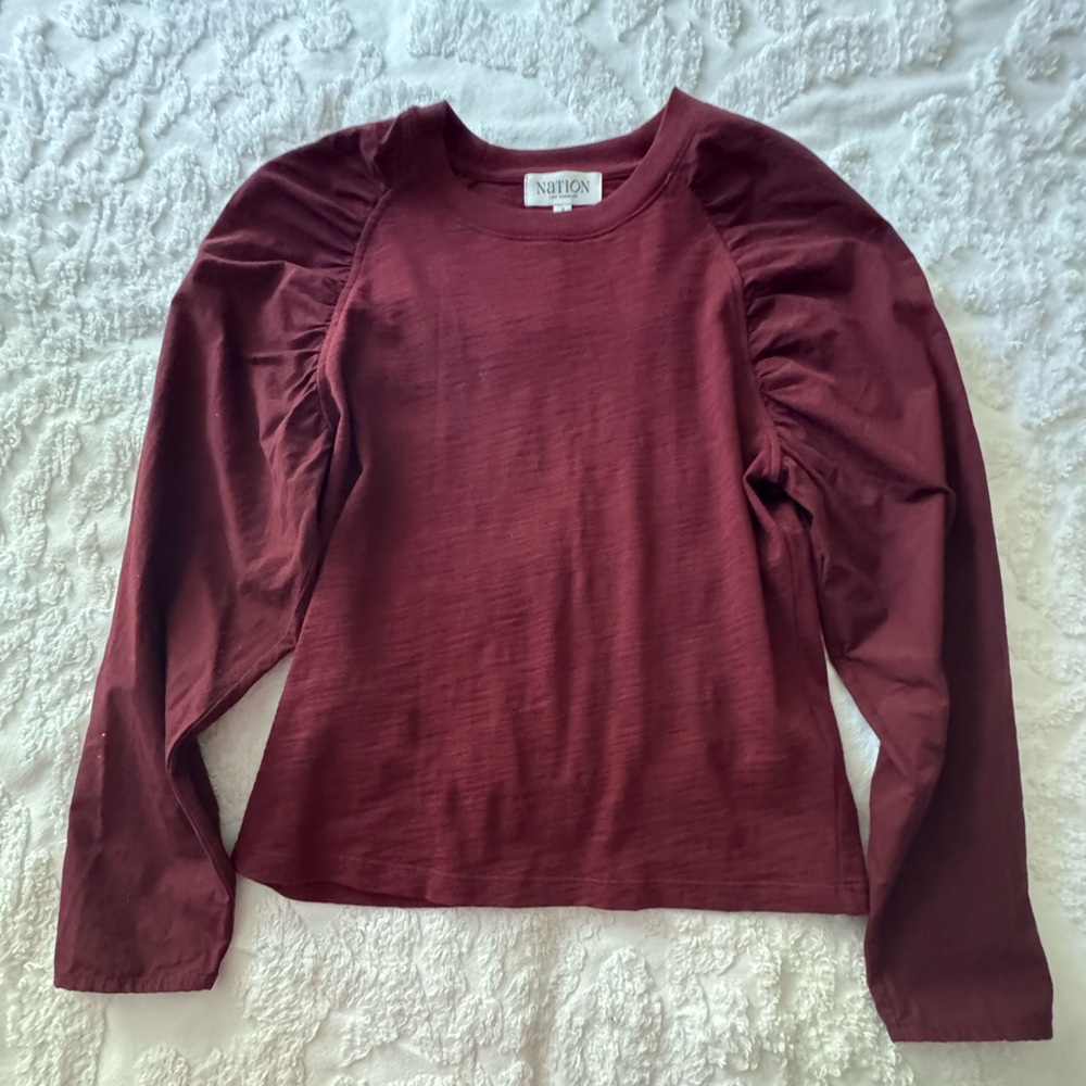 Nation Ltd Red Top Long Sleeves Burgundy Cotton Size S  Ladies
